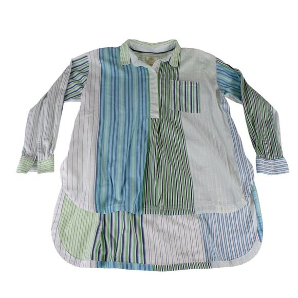 Maeve by Anthropologie Alix Button Down Stripe Henley Patchwork Oversized M #488 - Picture 4 of 8